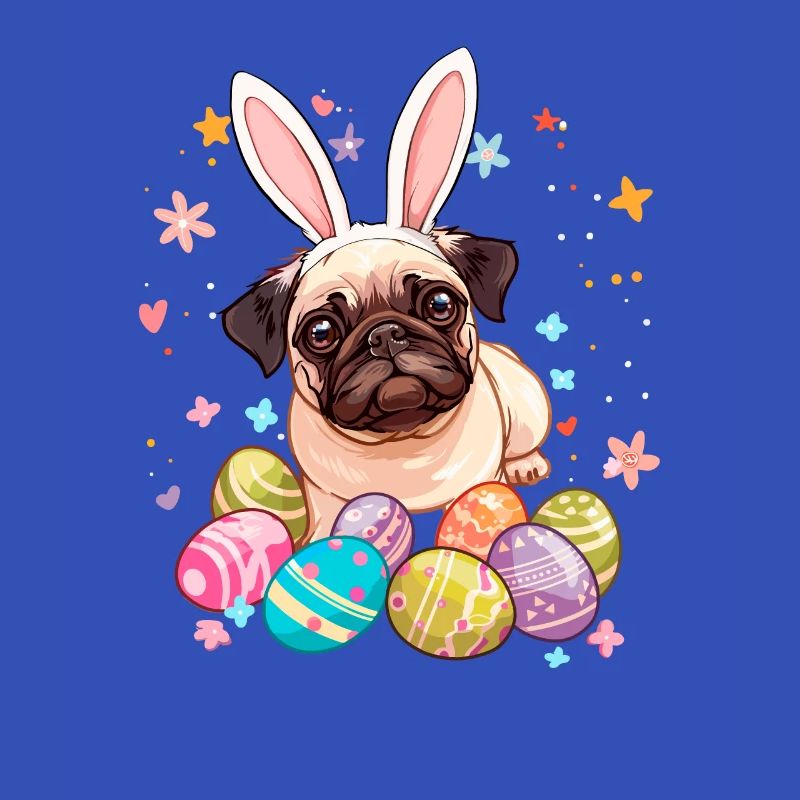 Pug easter eggs Hunting easter day