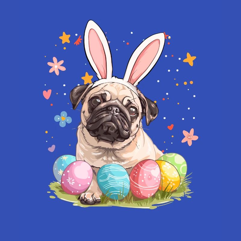 Pug easter eggs Hunting easter day