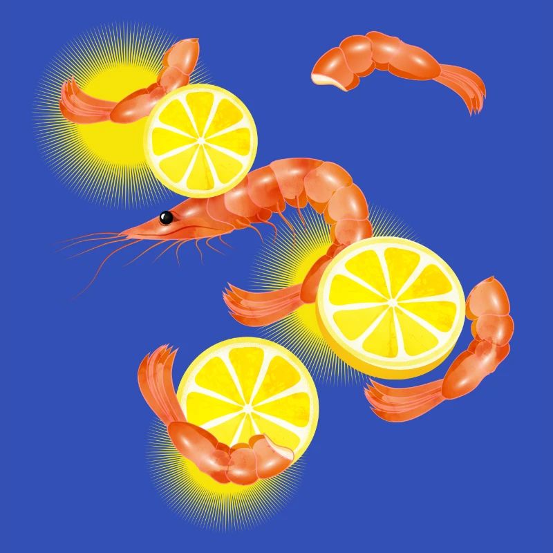 Garnelen oder Shrimps mit Zitronen Scheiben