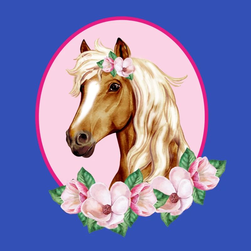 Romantisches braunes Pferd - Blüten rosa