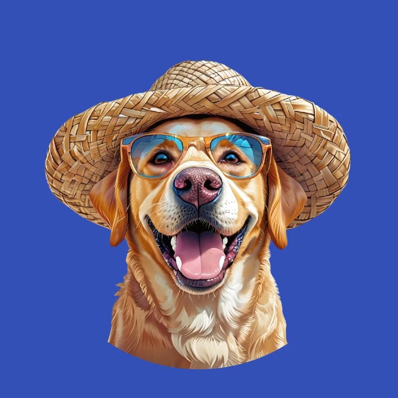 Labrador mit Strohhut & Sonnenbrille