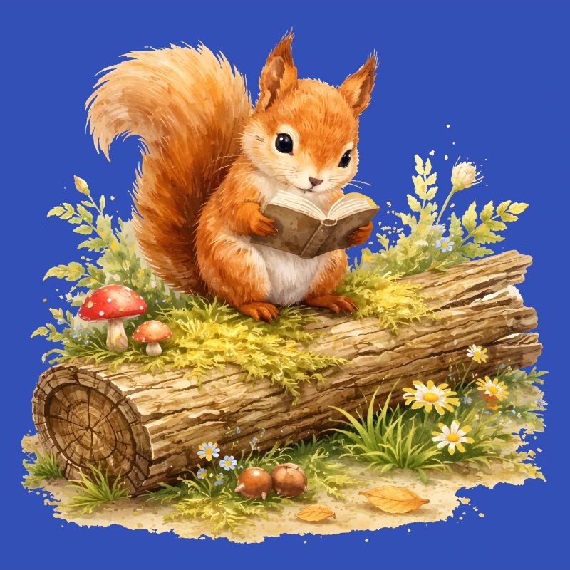 Eichhörnchen liest Buch Illustration 