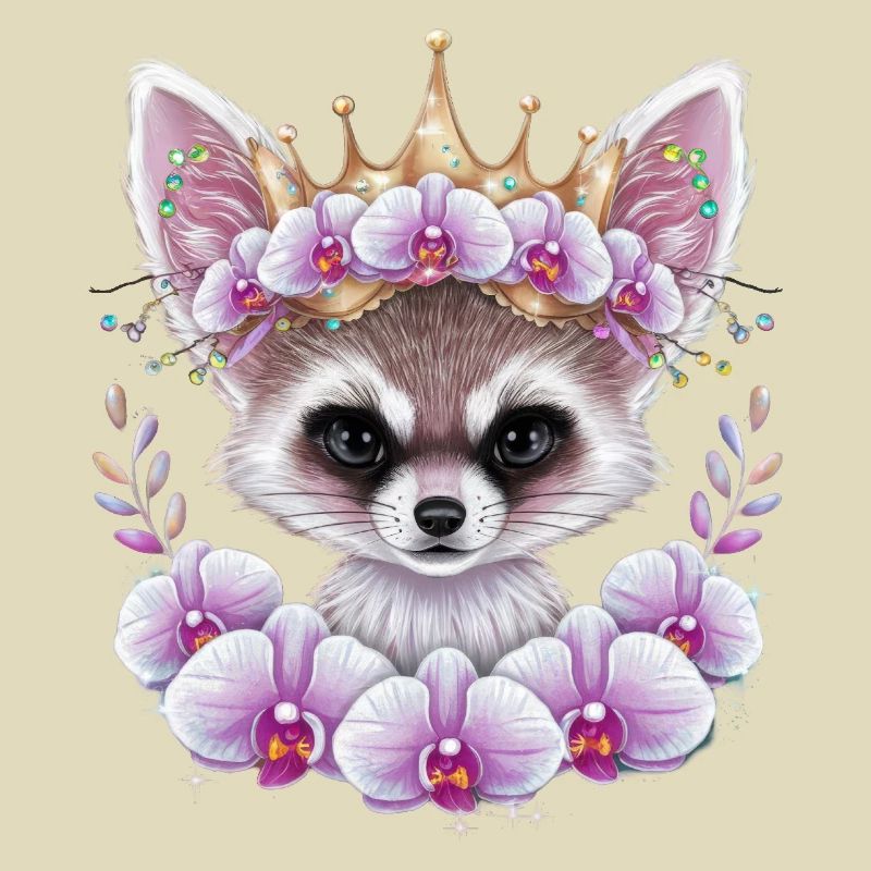 Fennec Desert Fox with Crown and Orchids