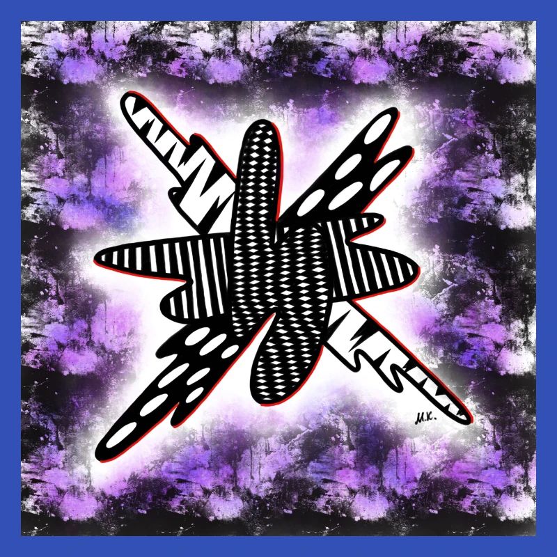 Creatively patterned blob on black and violet