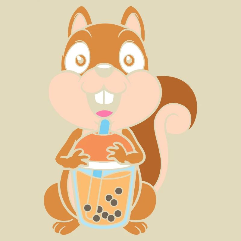 Bubble Milk Tea Squirrel Drinking Boba Tea