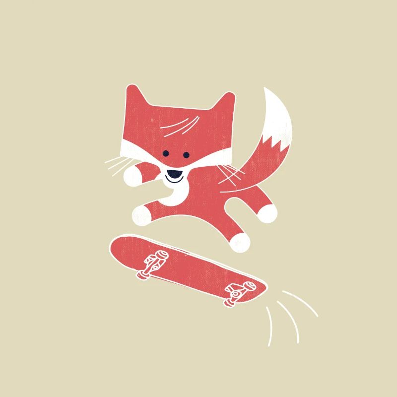 Skater Fox Comic | Skateboard red fox gift