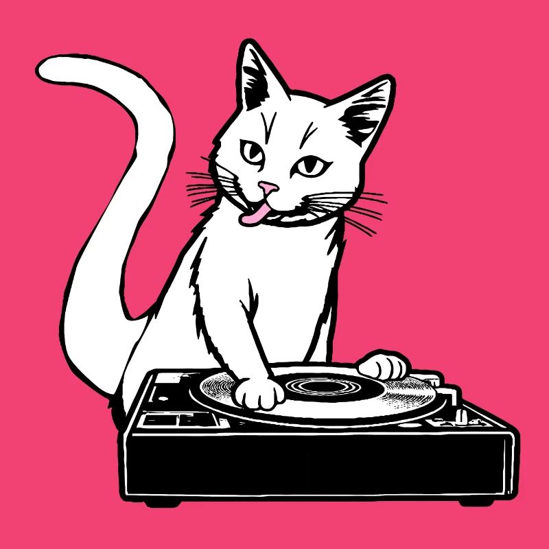 Cat as DJane at the turntable while scratching