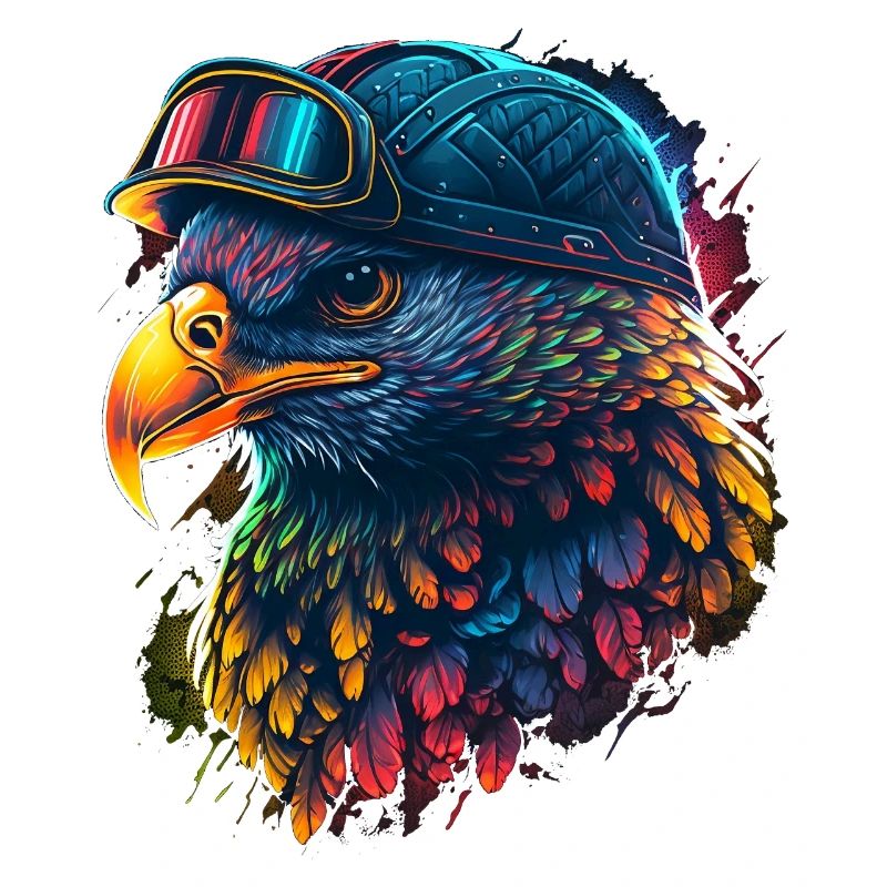 Aigle coloré en casque hitech