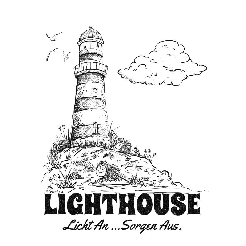 Leuchtturm Sketch Meer Urlaub Spruch