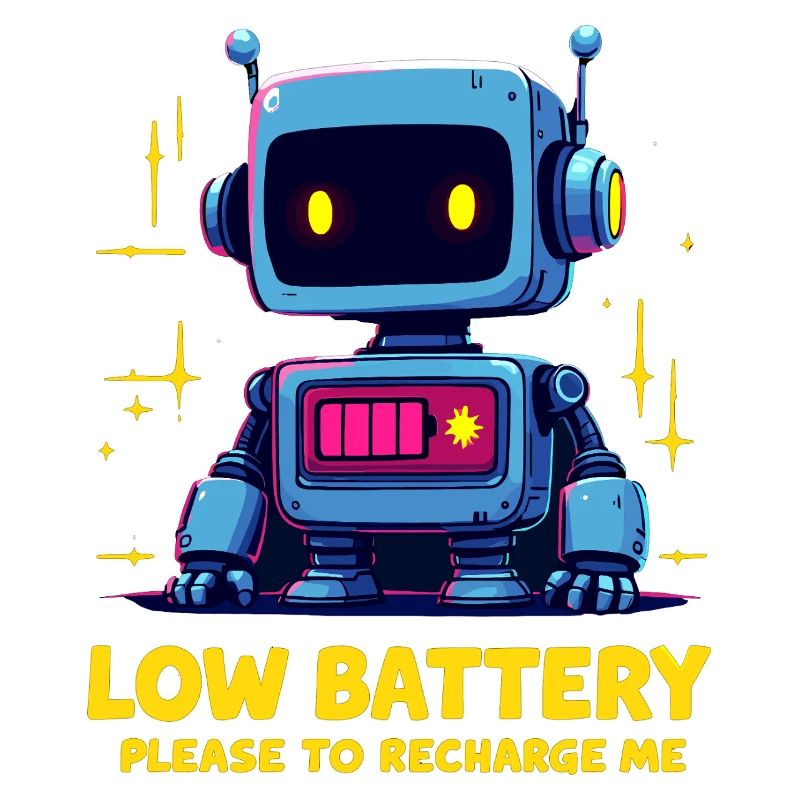Futuristic Robot with Low Battery Message