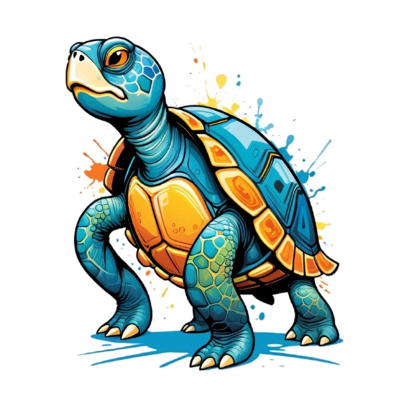 Colored turtle illustration with splashes
