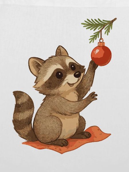 Weihnachts-Waschbär mit Christbaumkugel