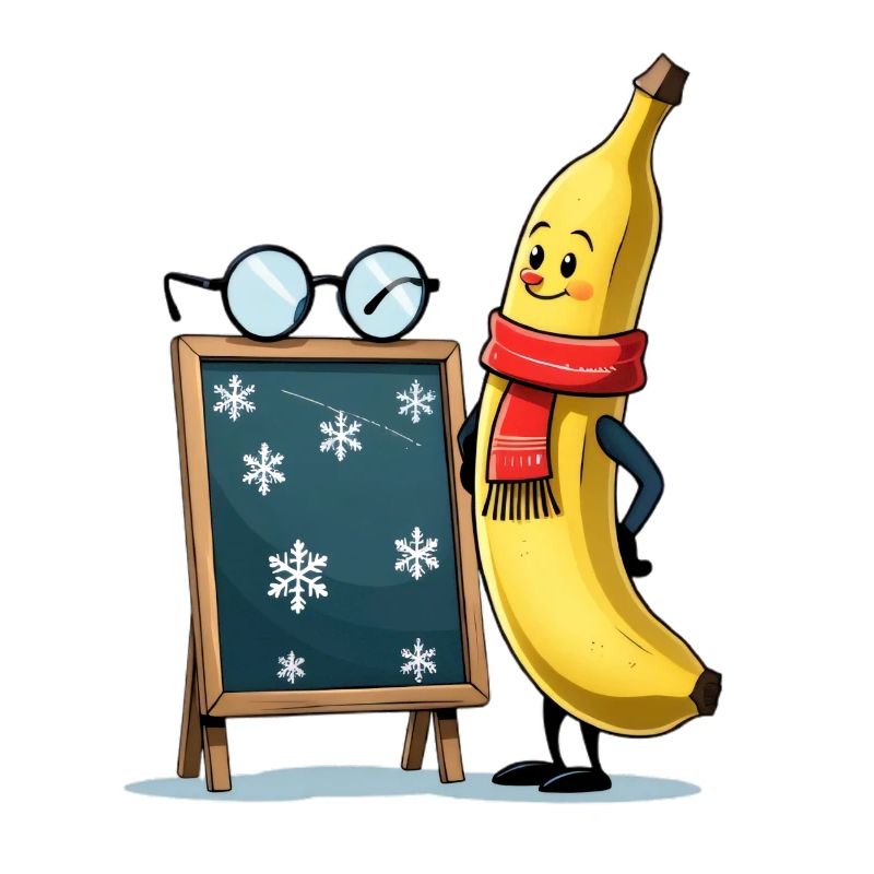 Winterbanane mit Schneeflocken-Tafel