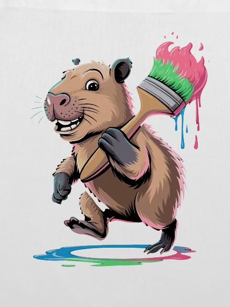  Lustiges Capybara mit Buntem Pinsel Farbkleckse