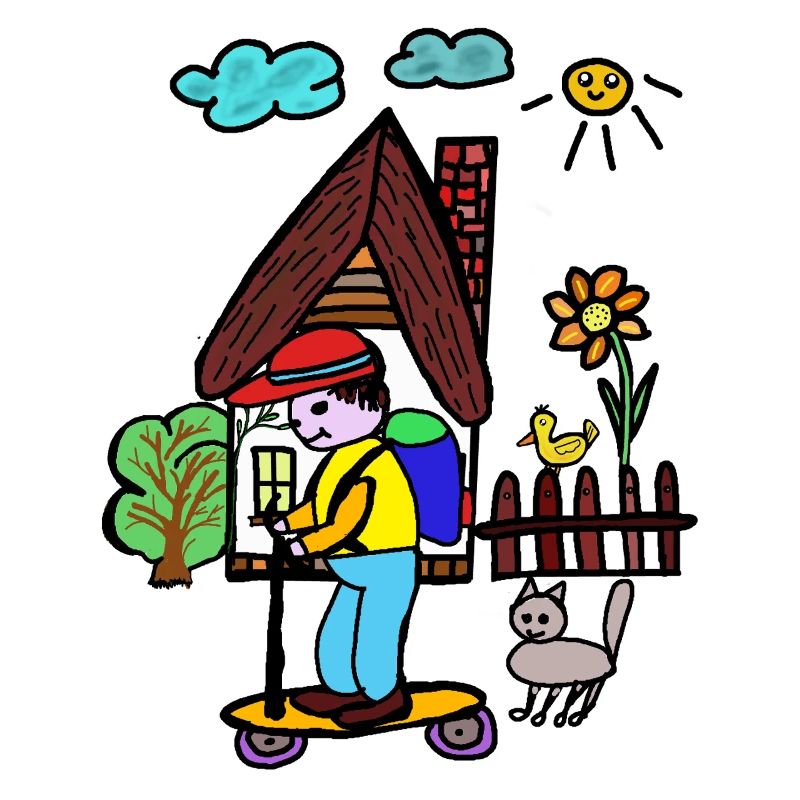 Haus  Skateboarder  Blumengarten Kinder