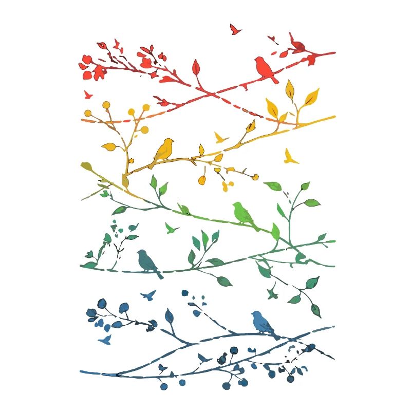 Rainbow branches and birds