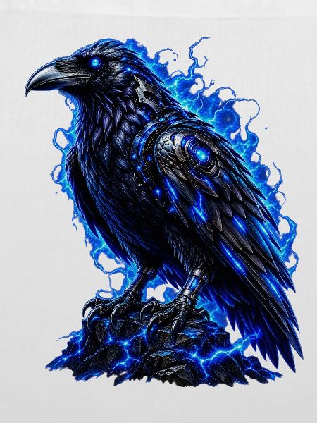 Schwarzer Rabe mit blauer Aura