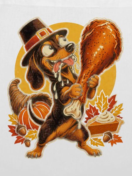 Thanksgiving Dackel mit Truthahn-Drumstick