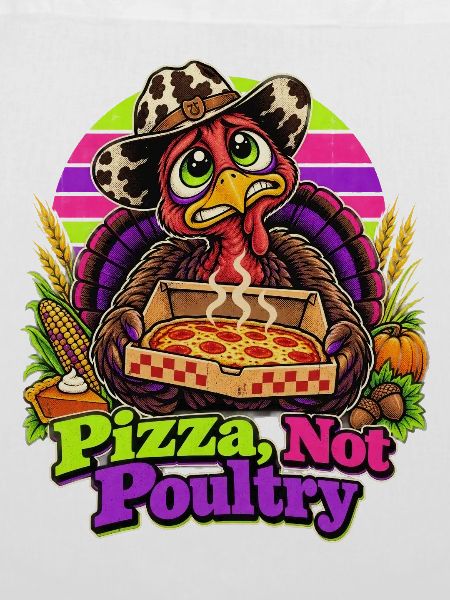 Thanksgiving-Truthahn mit Pizza-Cowboy-Spruch