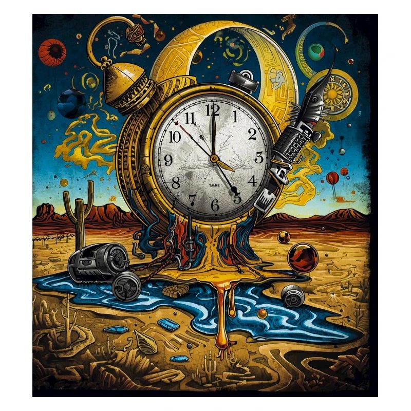 Floating Time Clock in Sand Desert
