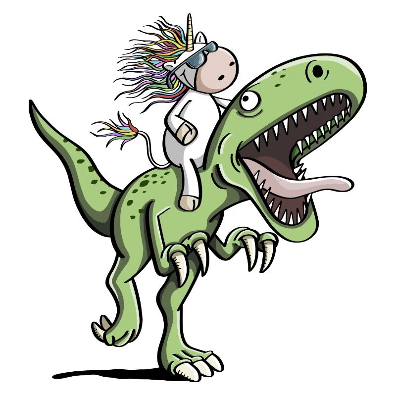 Einhorn reitet einen T-Rex Dinosaurier - Comic