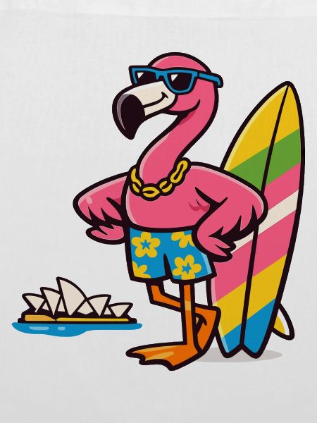 Flamingo Surfing mit Sonnenbrille