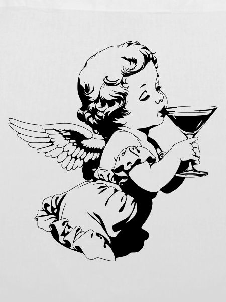 Cocktail Engel – Cherub mit Martini Glas