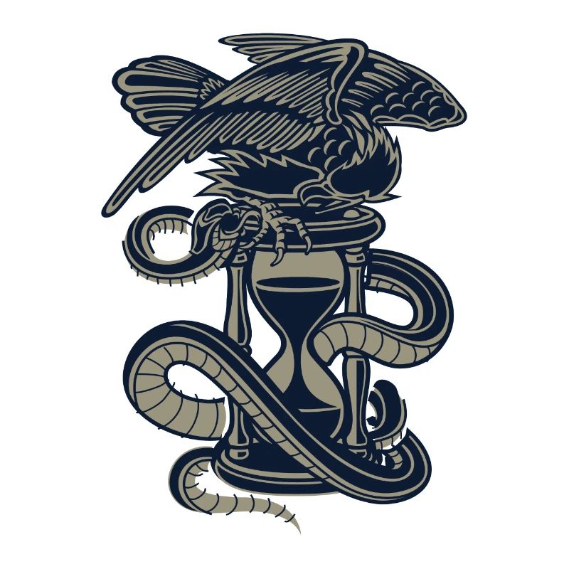 Hourglass, eagle, snake