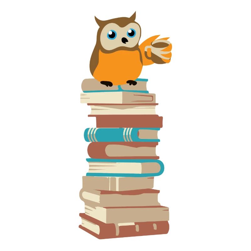 Eule mit Kaffee auf Bücher