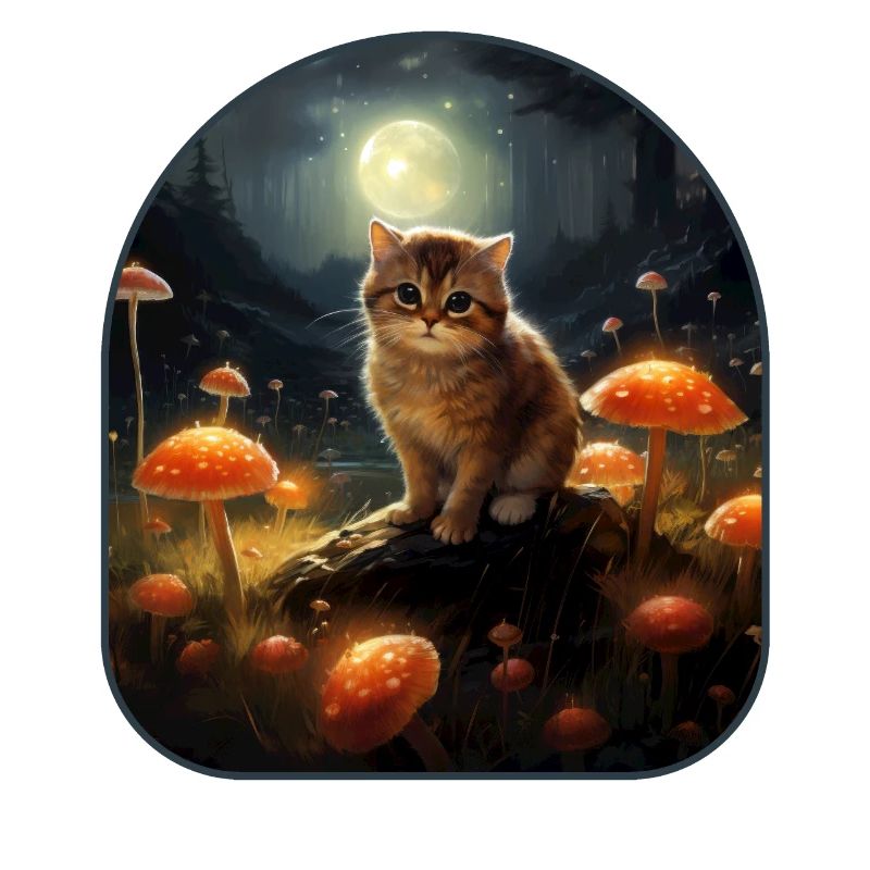 Chat de champignons au clair de lune baigné dans la lueur lunaire dans un