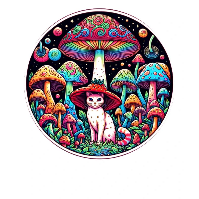 Psychedelic Cat with Magic Mushrooms