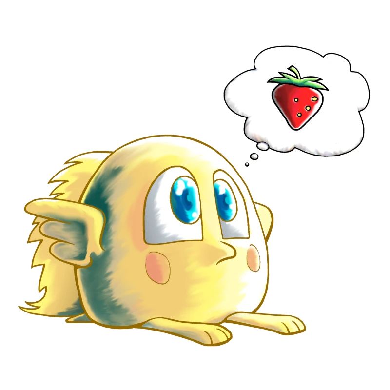 small chick looking for a strawberry