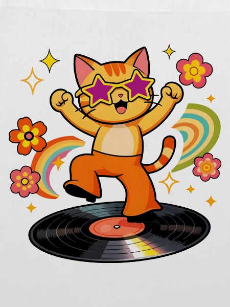 Disco-Katze auf farbigem Vinyl