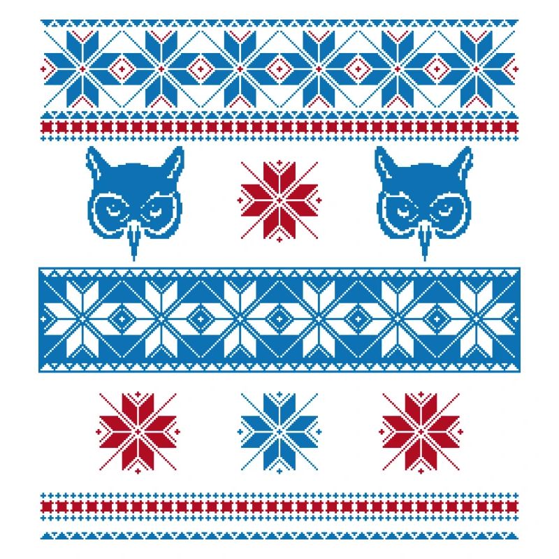 Norweger Pullover Eule Blau Rot