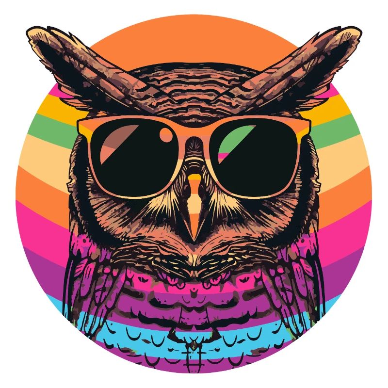 Bunte Retro Eule mit Sonnenbrille