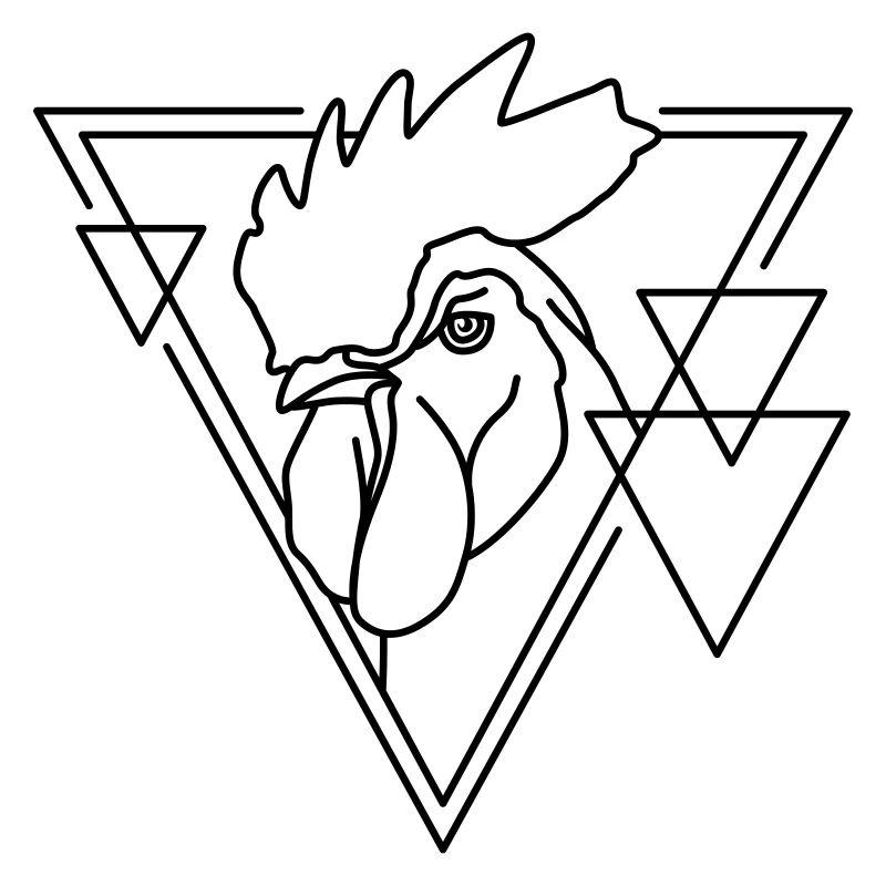 Rooster in Geometric Shape - Line Art Design