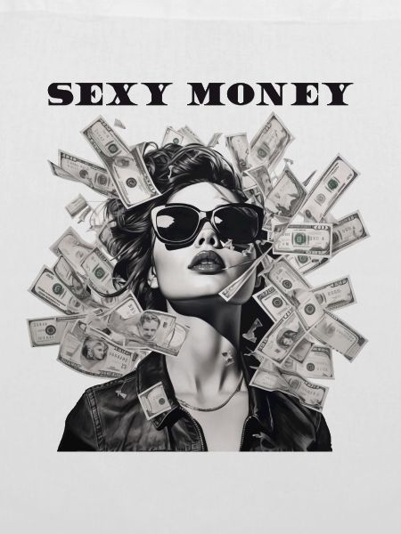 Frau mit Sonnenbrille Lederjacke Geld