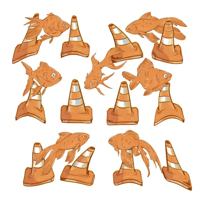 Orange Road cones and fish pattern