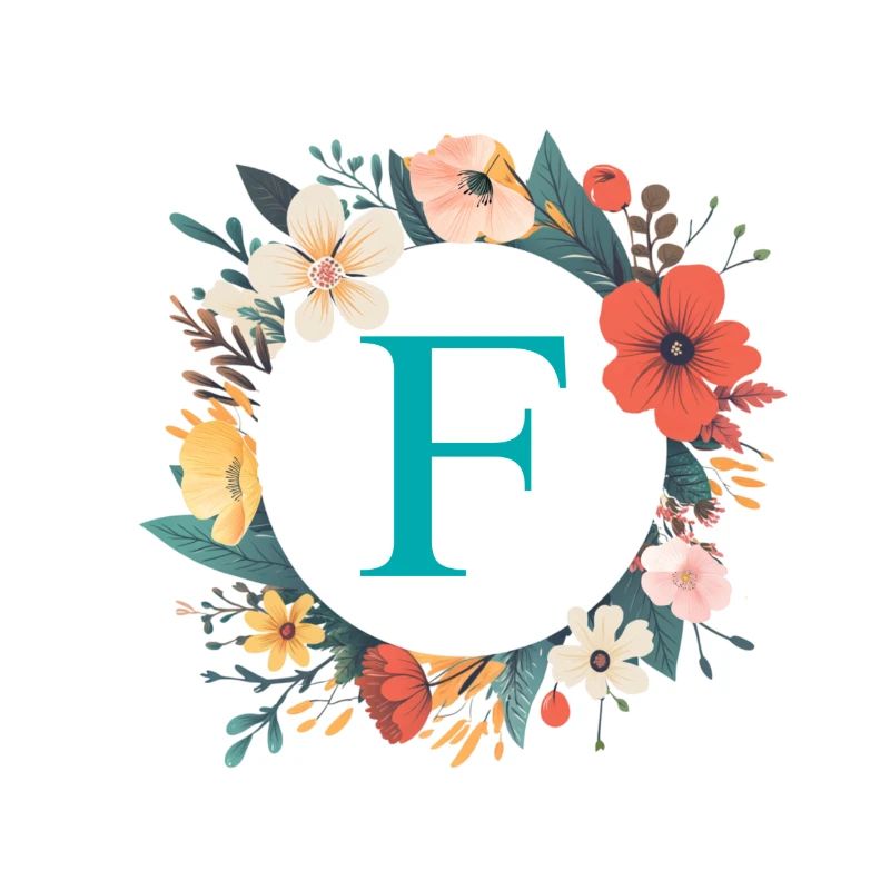 F Monogram, Flower Wreath, Personalizable