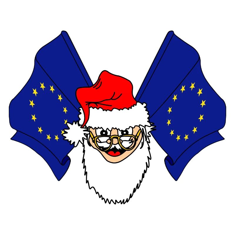 Weihnachtsmann mit zwei EU-Flaggen