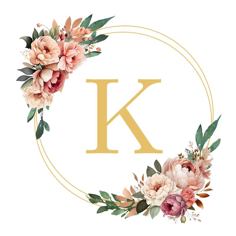 K Monogram, Flower Wreath, Personalizable