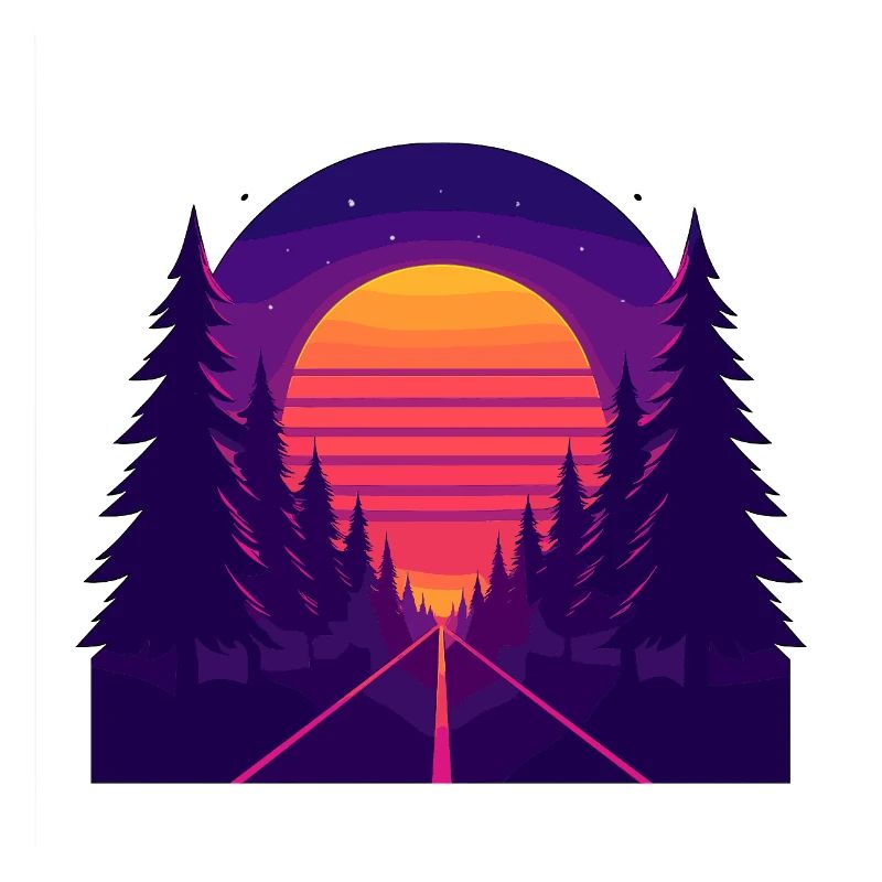 Neon Forest Drive – Coucher de soleil de style rétro