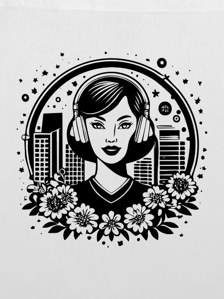 Skyline Hochhaus Fassade – Frau mit Kopfhörer