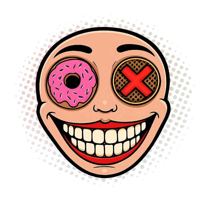 Lächelndes Maskottchen mit Donut und Kake