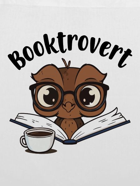 Booktrovert Eule mit Buch und Kaffee