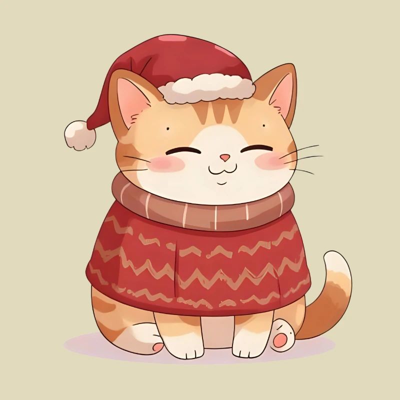 Chat Anime En Pull De Noël - Noël