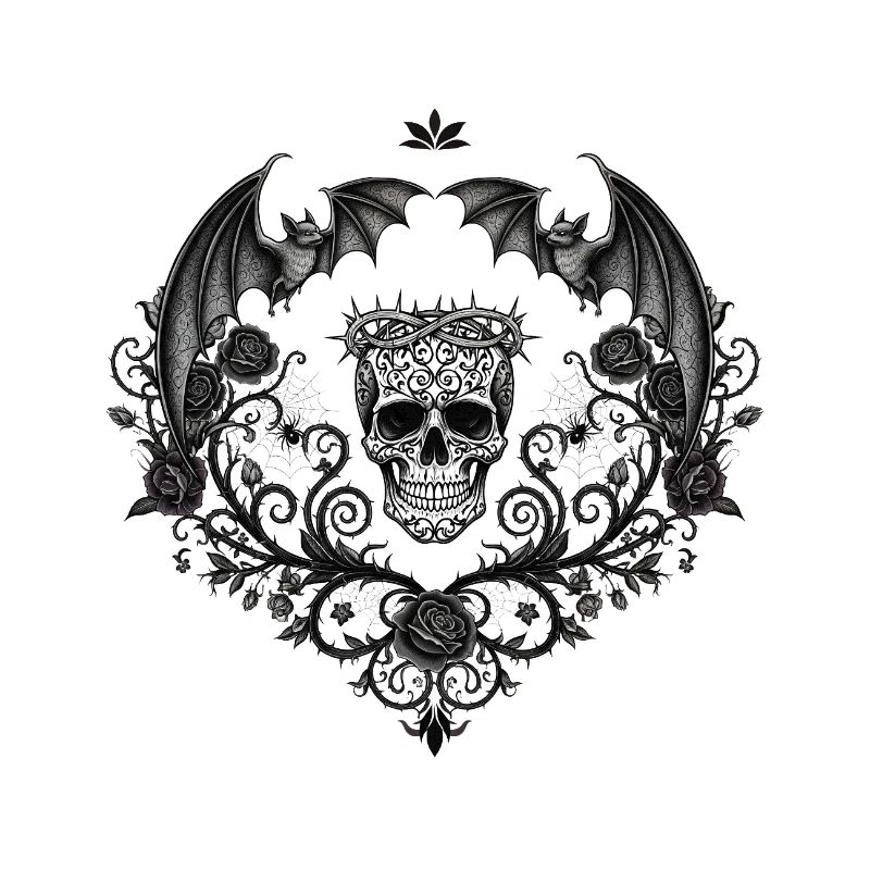 Dark Gothic skull with bats
