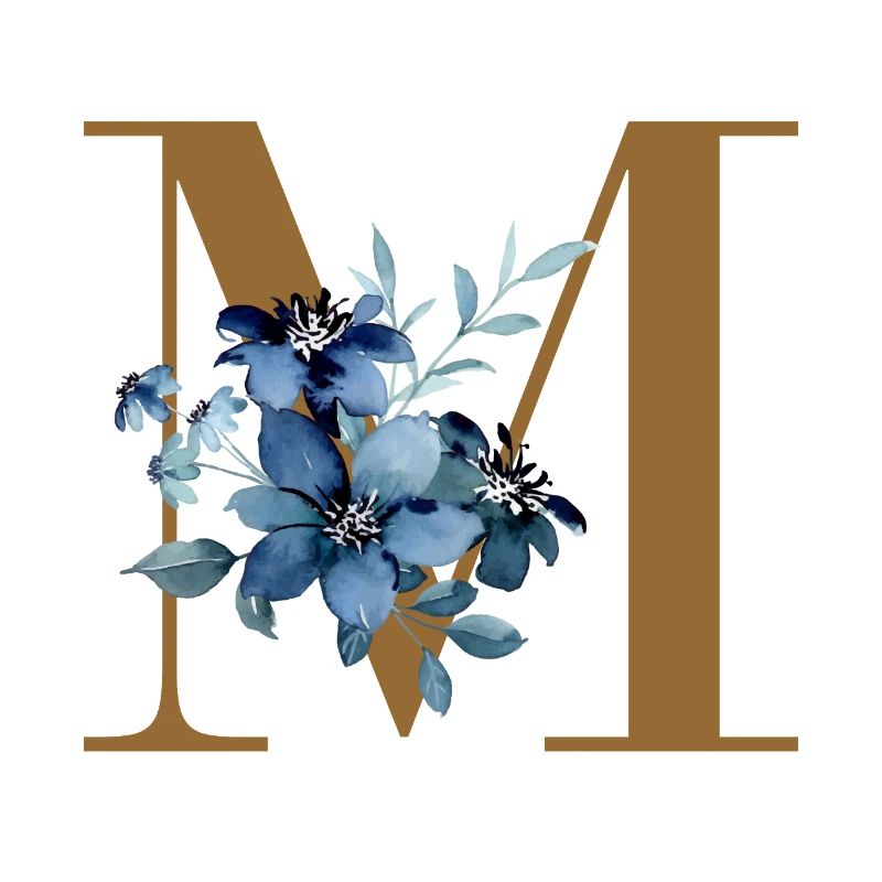 Monogramme M à fleurs bleues