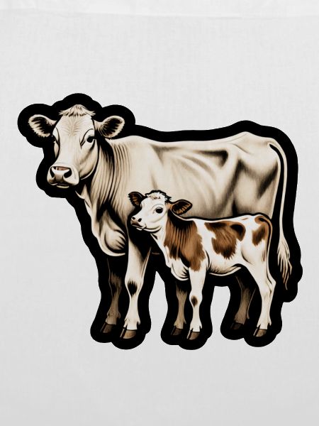 Mutterkuh mit Kalb – Retro Tierillustration