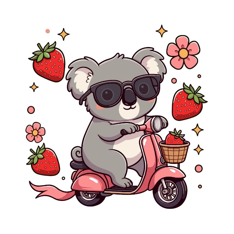 Cooler Koala-Rollerfahrer Kawaii Sommerkunst